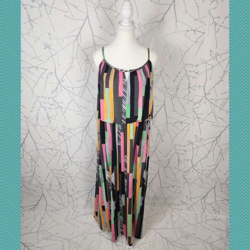 Style & Co Colorful Artsy Stripe Strappy Blouson Maxi Dress